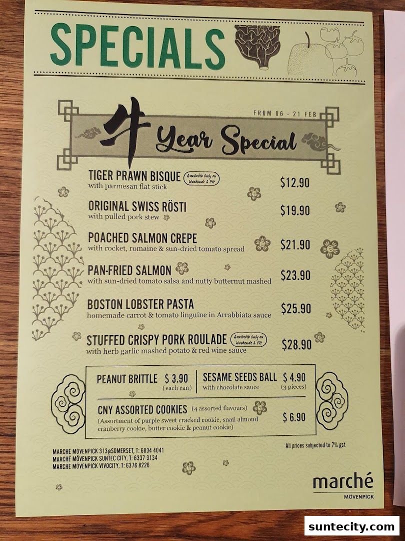 Menu page for Marché Suntec City