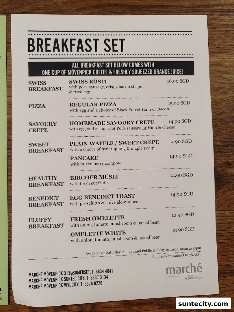 Menu page for Marché Suntec City