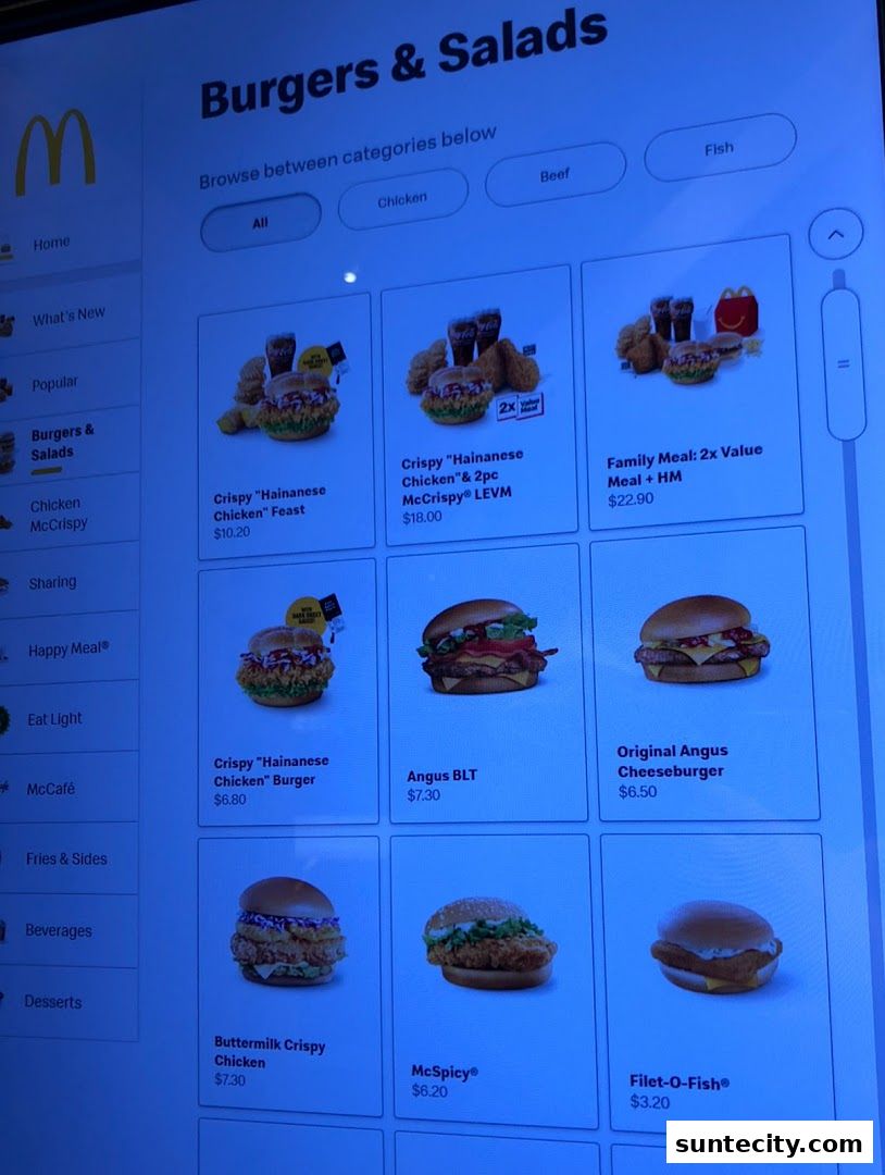 Menu page for McDonalds Suntec City