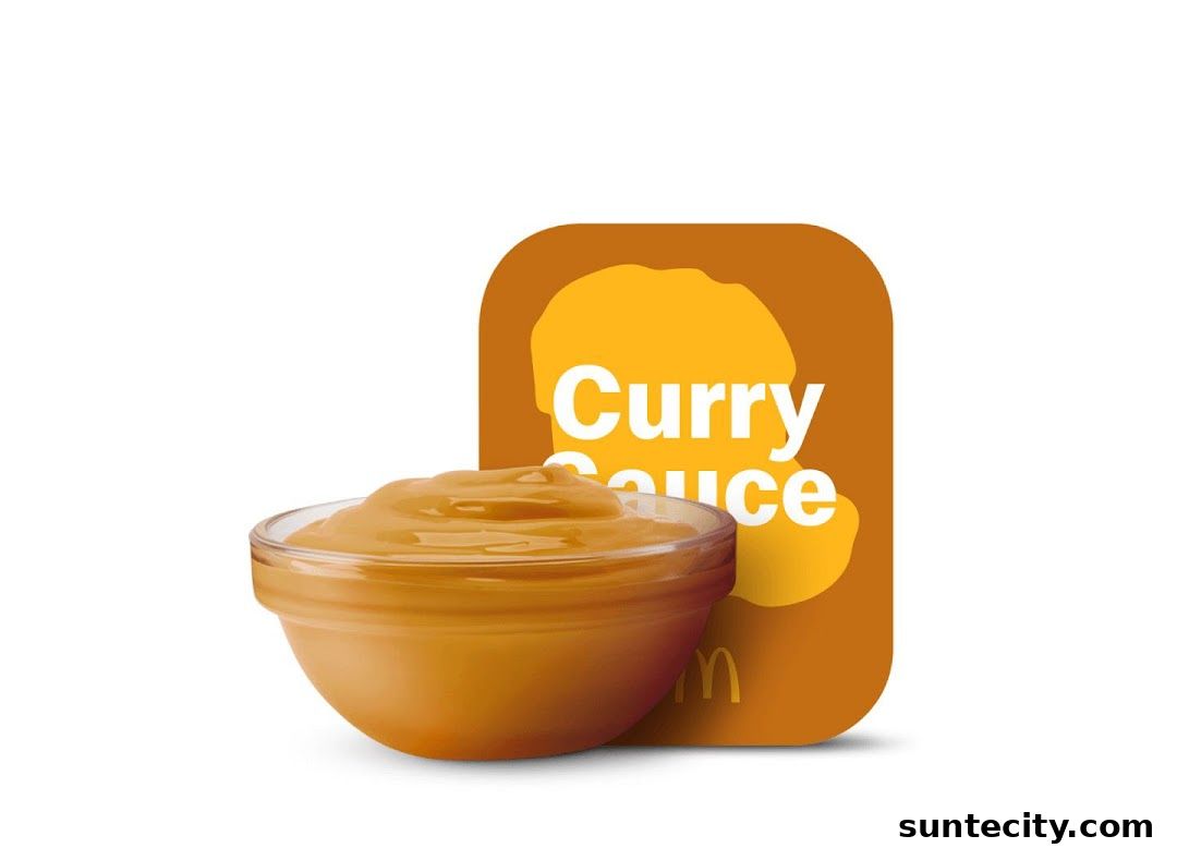 A bowl of McDonald's Curry Sauce with its branded packaging.