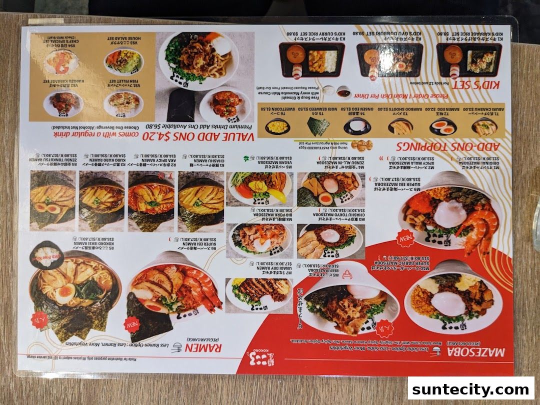 Menu page for Menya Kokoro  Suntec City
