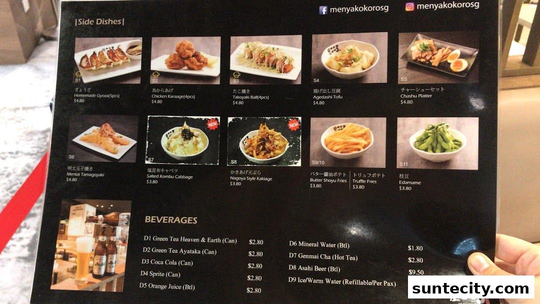 Menu page for Menya Kokoro  Suntec City