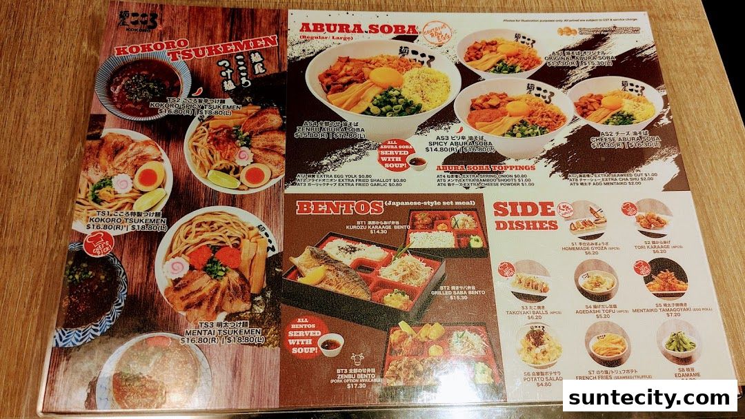 Menu page for Menya Kokoro  Suntec City