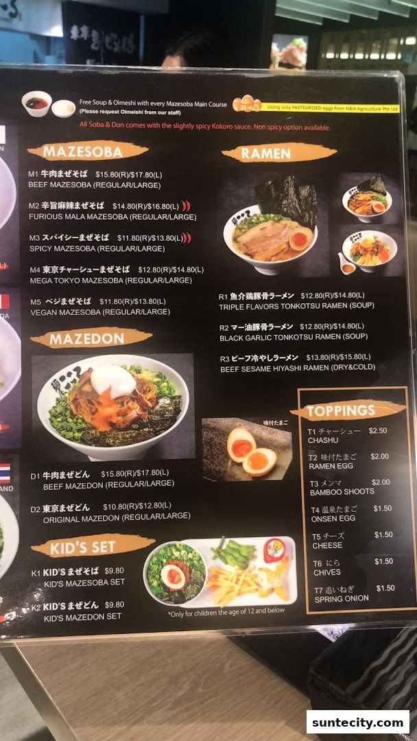 Menu page for Menya Kokoro  Suntec City