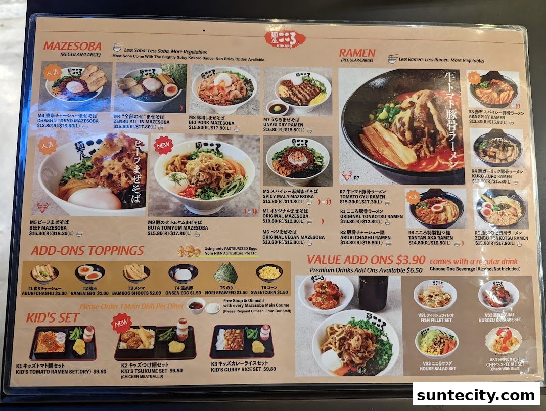 Menu page for Menya Kokoro  Suntec City