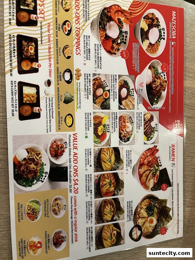 Menu page for Menya Kokoro  Suntec City