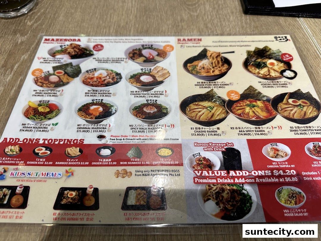 Menu page for Menya Kokoro  Suntec City