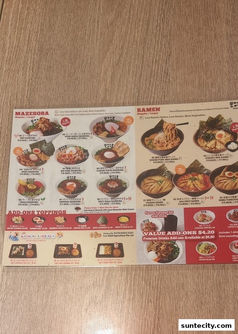 Menu page for Menya Kokoro  Suntec City