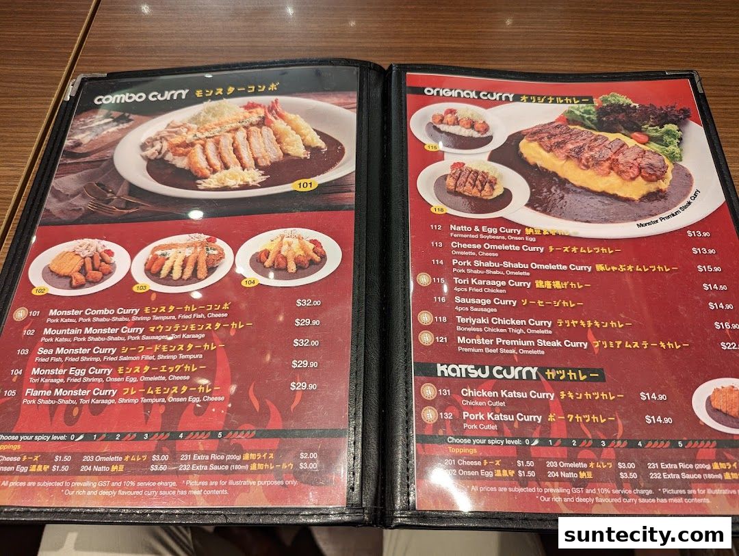 Menu page for Monster Curry