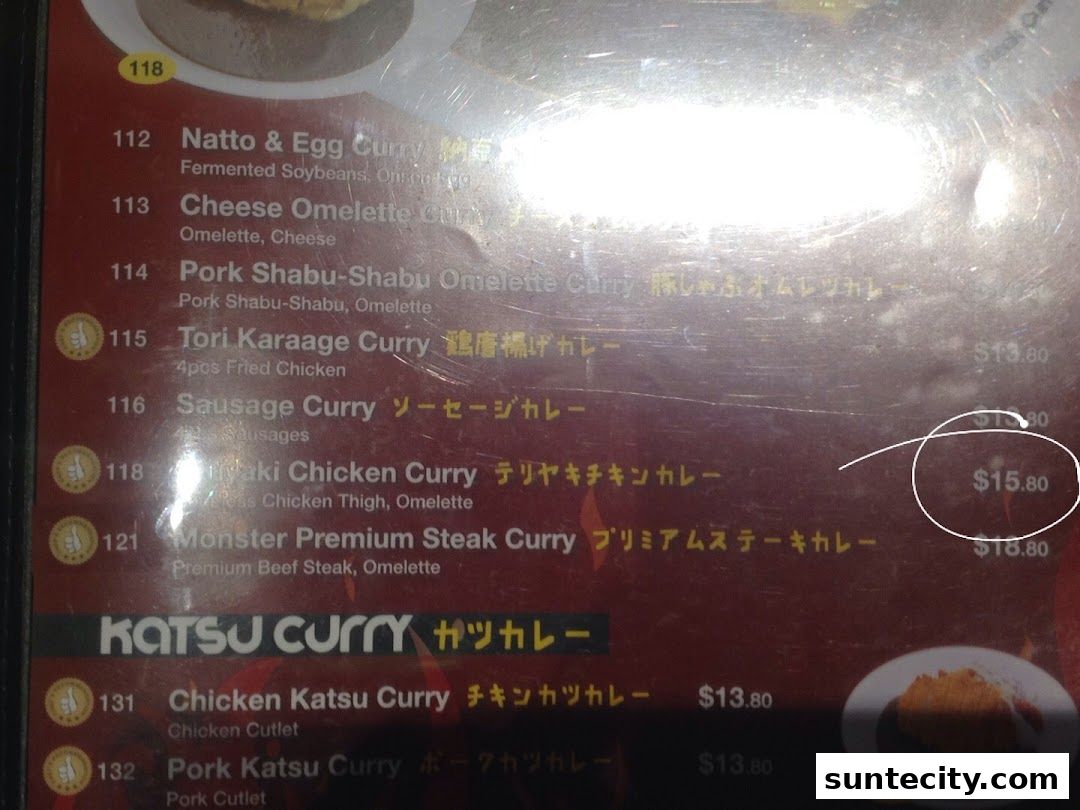 Menu page for Monster Curry