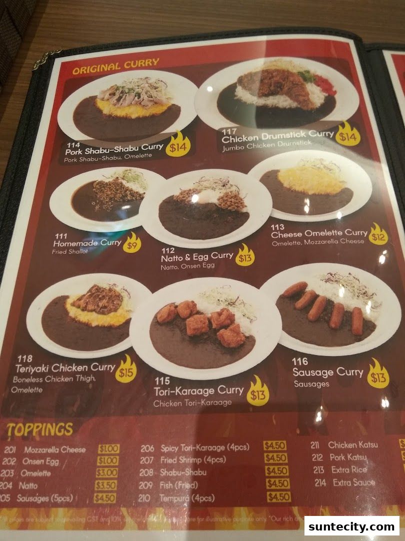 Menu page for Monster Curry