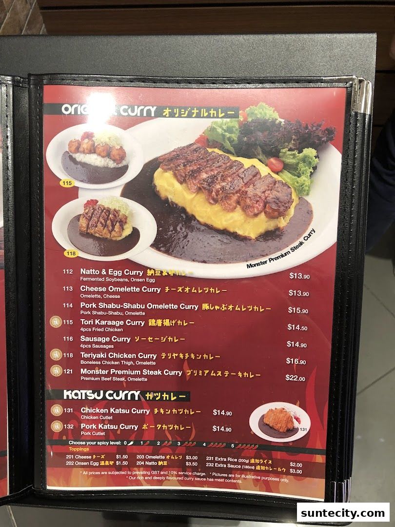 Menu page for Monster Curry