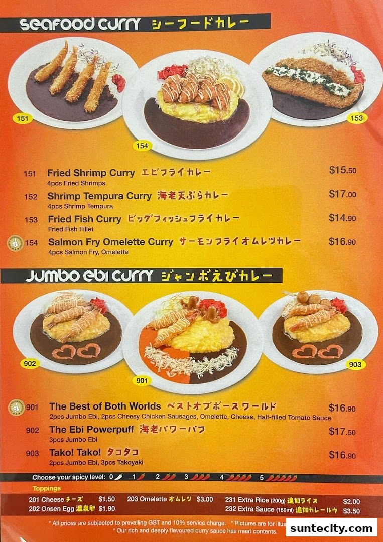 Menu page for Monster Curry