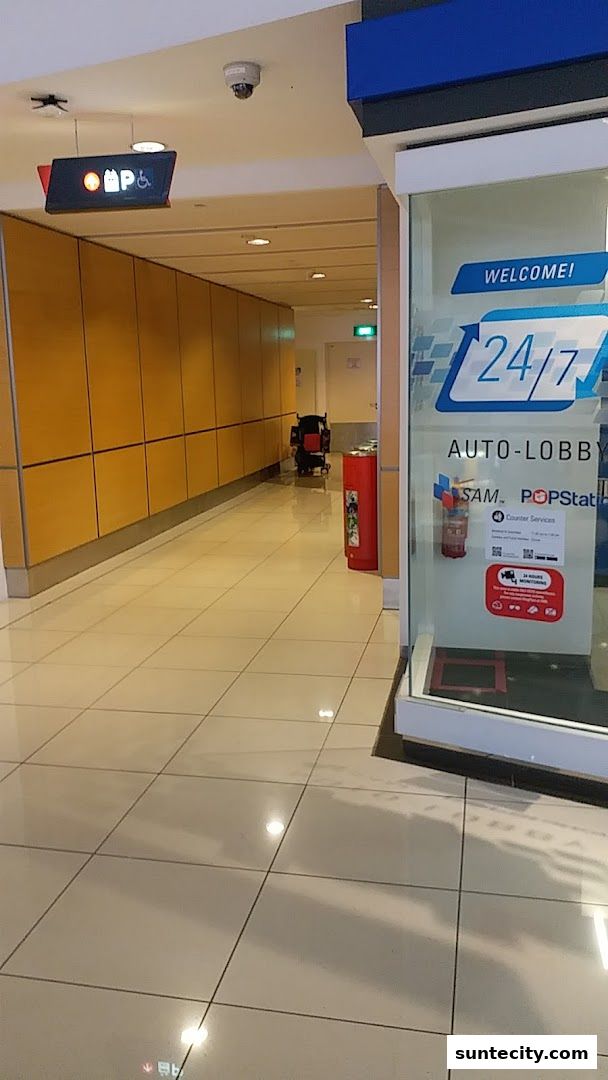 A shop front with 'Welcome!' and '24/7 AUTO-LOBBY' signage, and a POPStation counter.