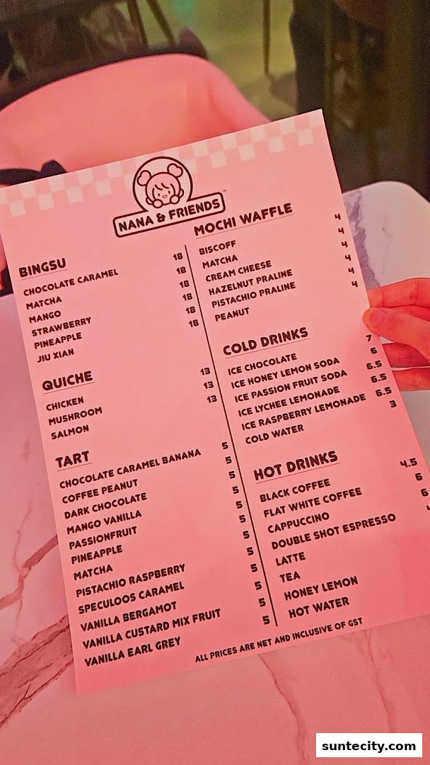 Menu page for Nana and Friends Cafe