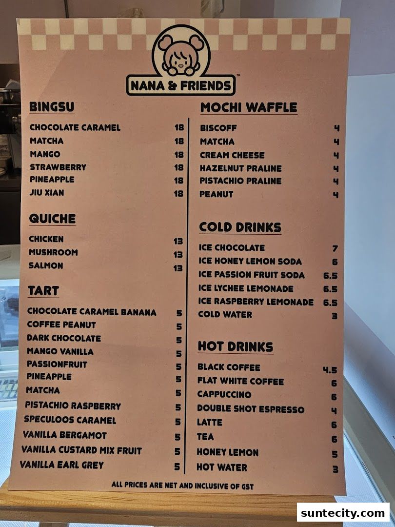 Menu page for Nana and Friends Cafe