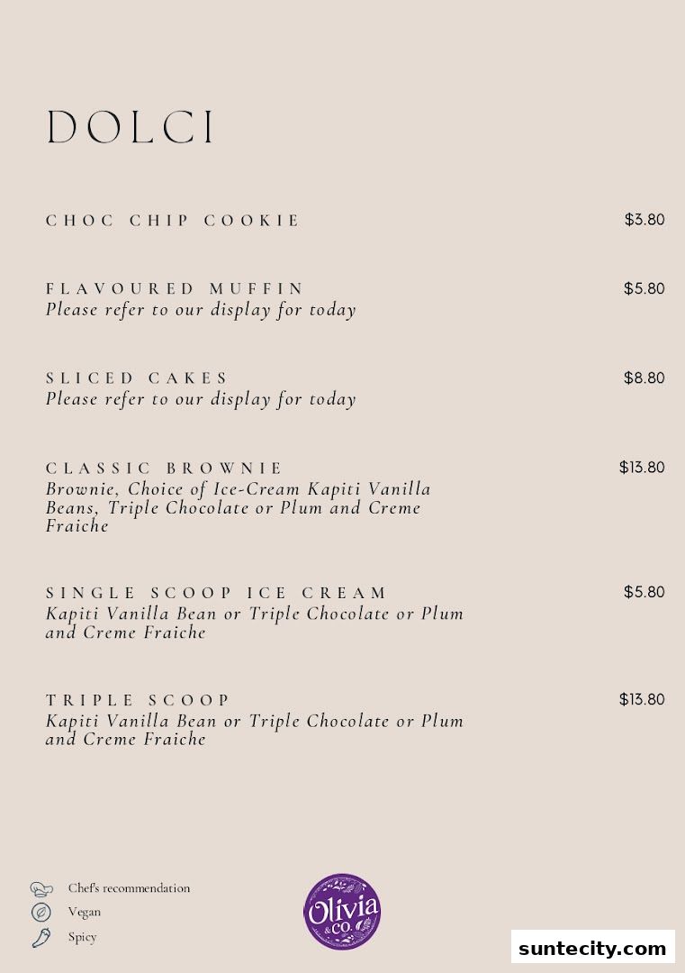 Menu page for Olivia  Co