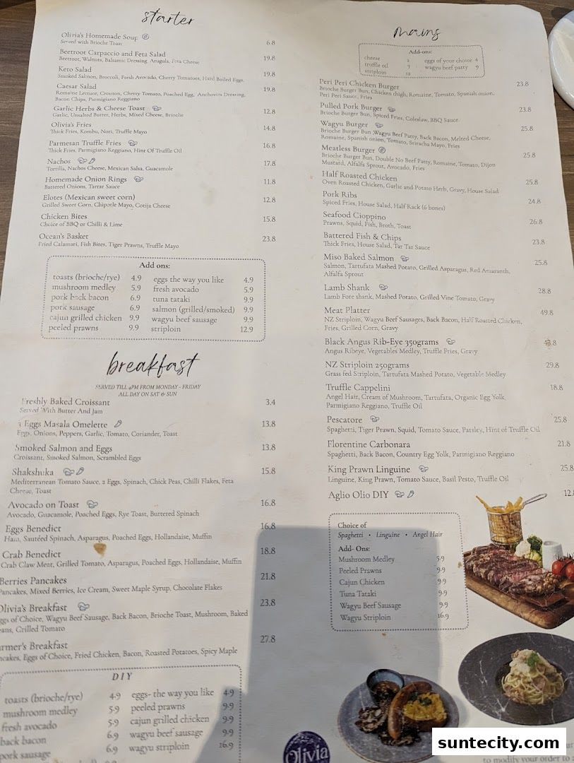 Menu page for Olivia  Co