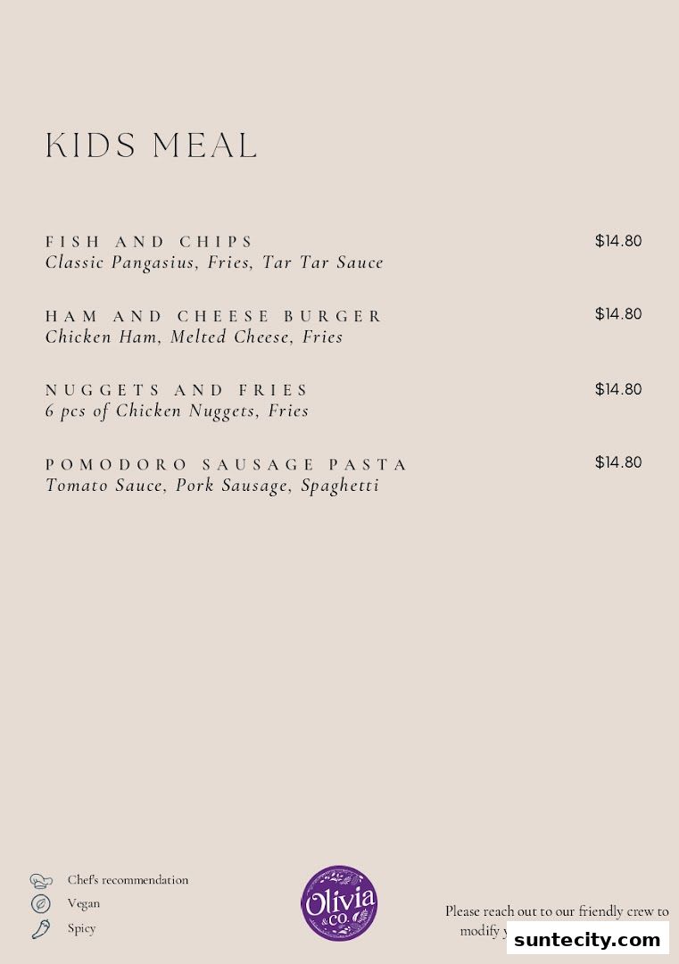Menu page for Olivia  Co
