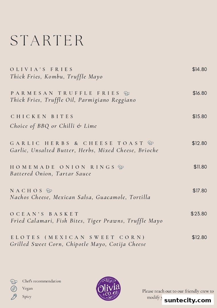 Menu page for Olivia  Co