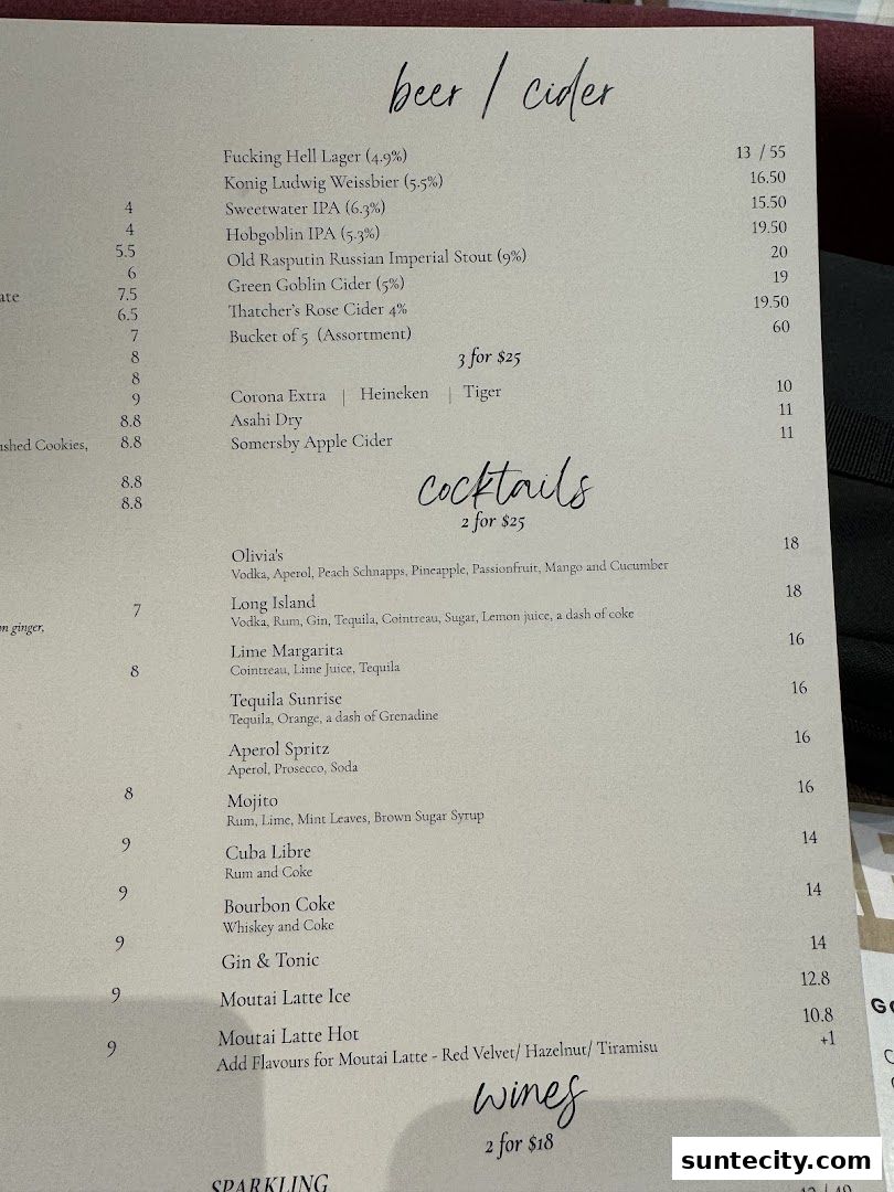 Menu page for Olivia  Co