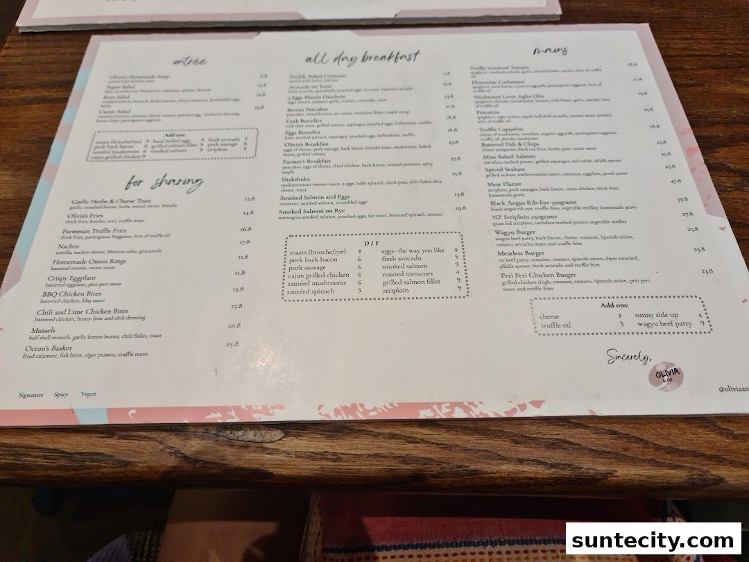 Menu page for Olivia  Co