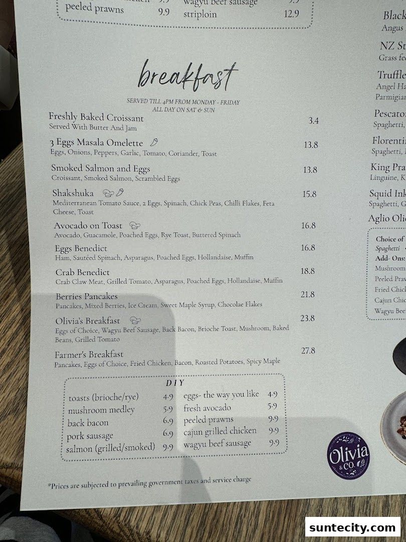 Menu page for Olivia  Co
