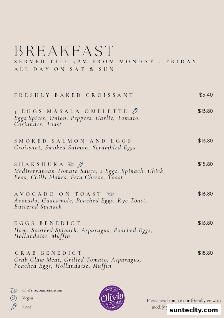 Menu page for Olivia  Co
