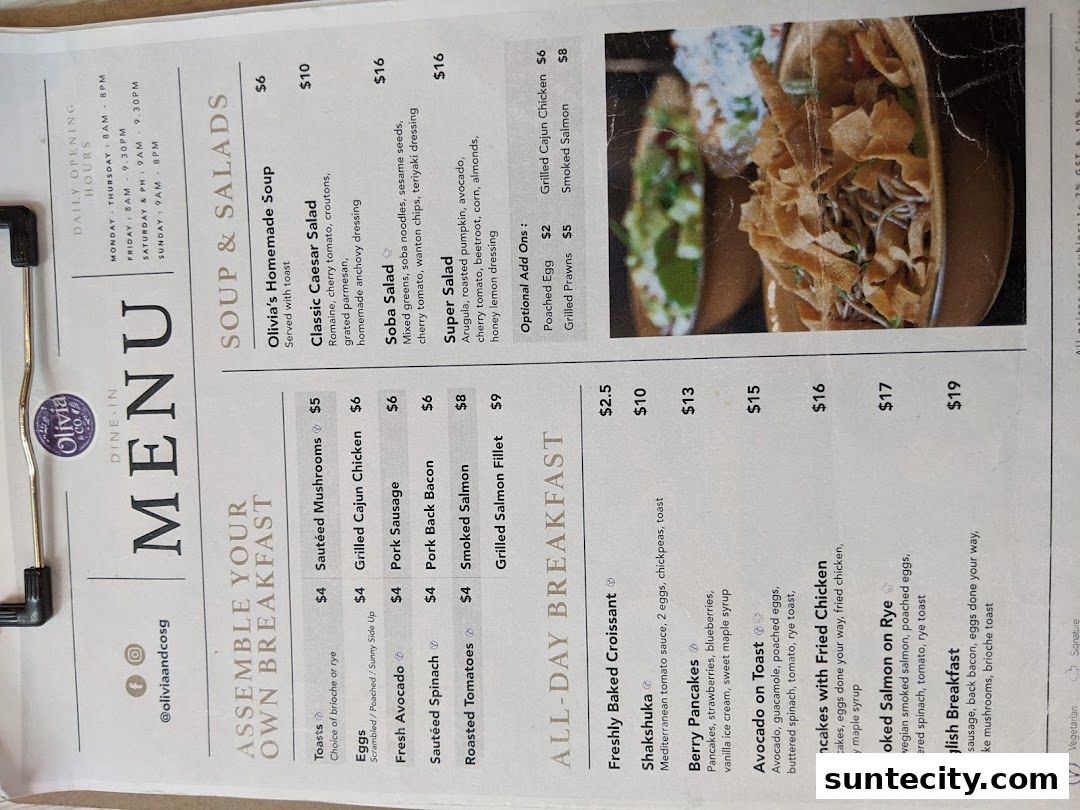 Menu page for Olivia  Co
