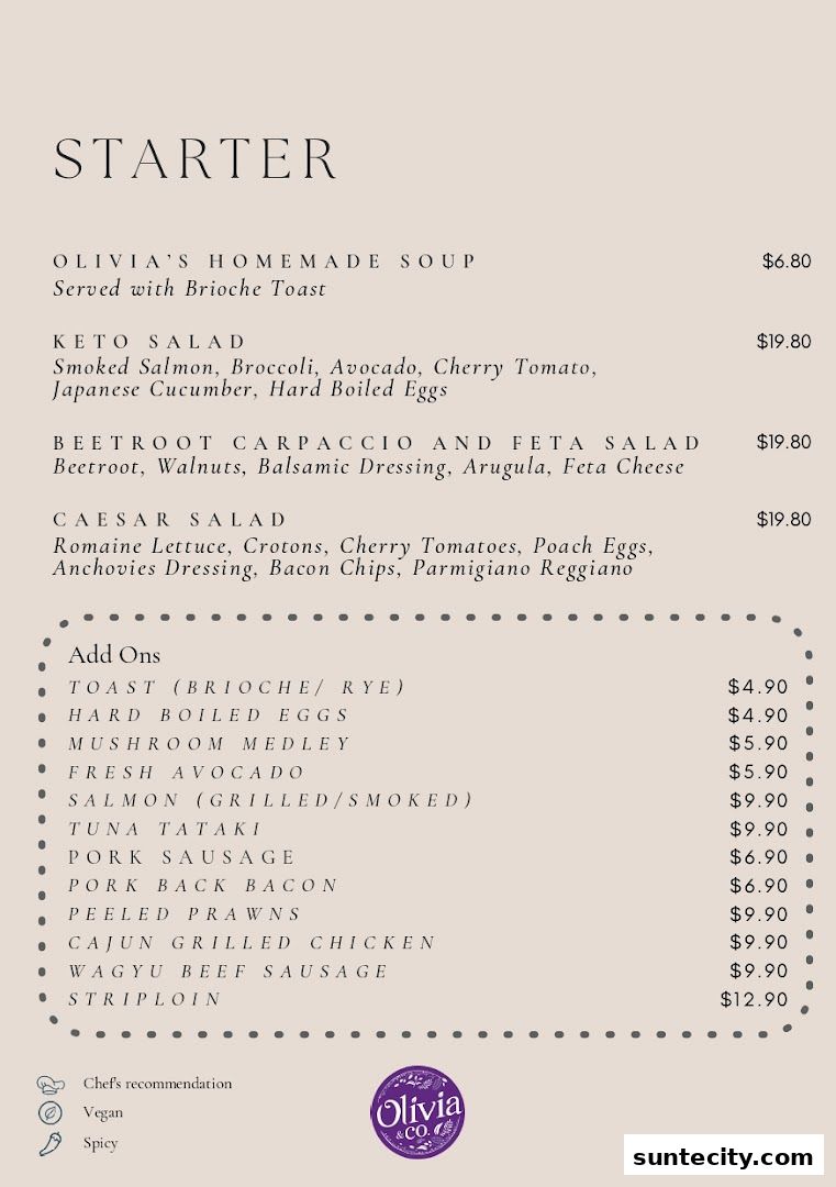 Menu page for Olivia  Co