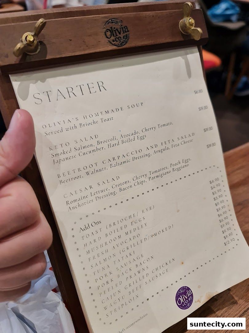 Menu page for Olivia  Co