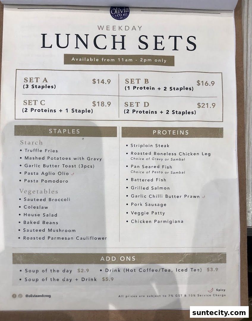 Menu page for Olivia  Co