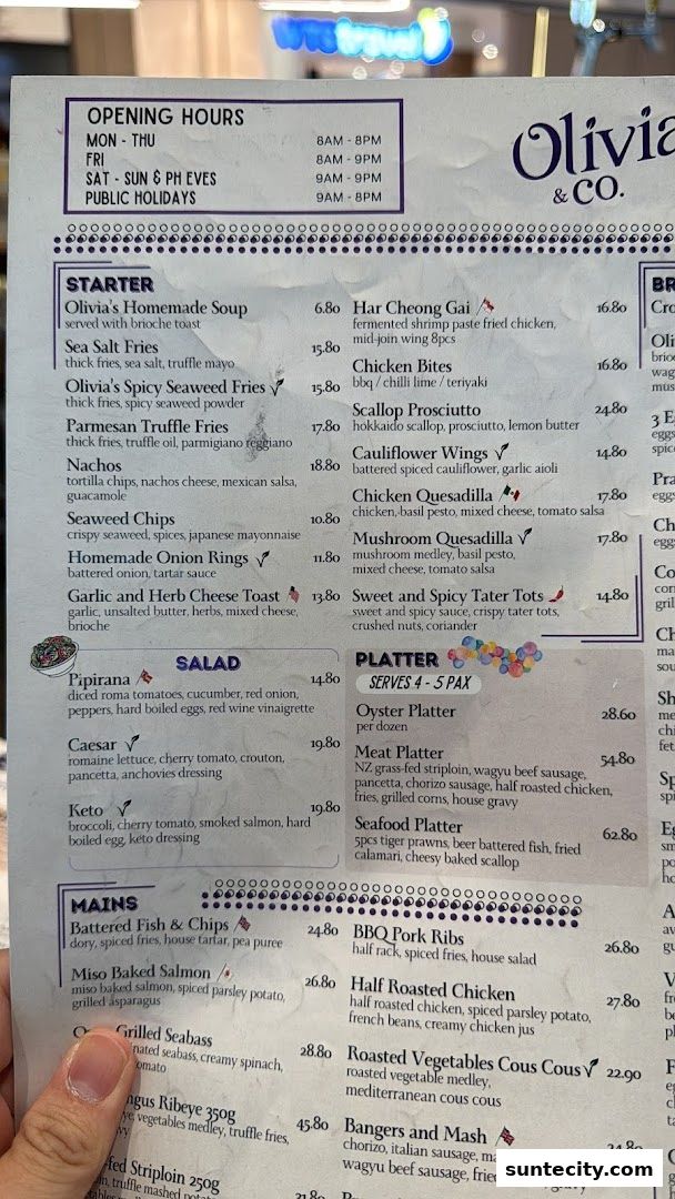 Menu page for Olivia  Co