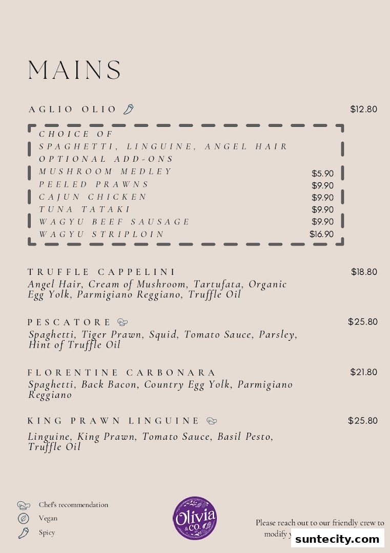 Menu page for Olivia  Co