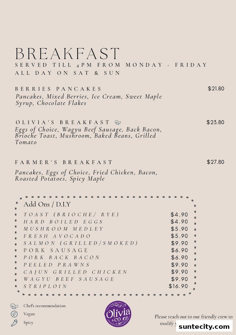 Menu page for Olivia  Co
