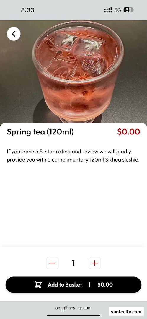 Menu page for onggii