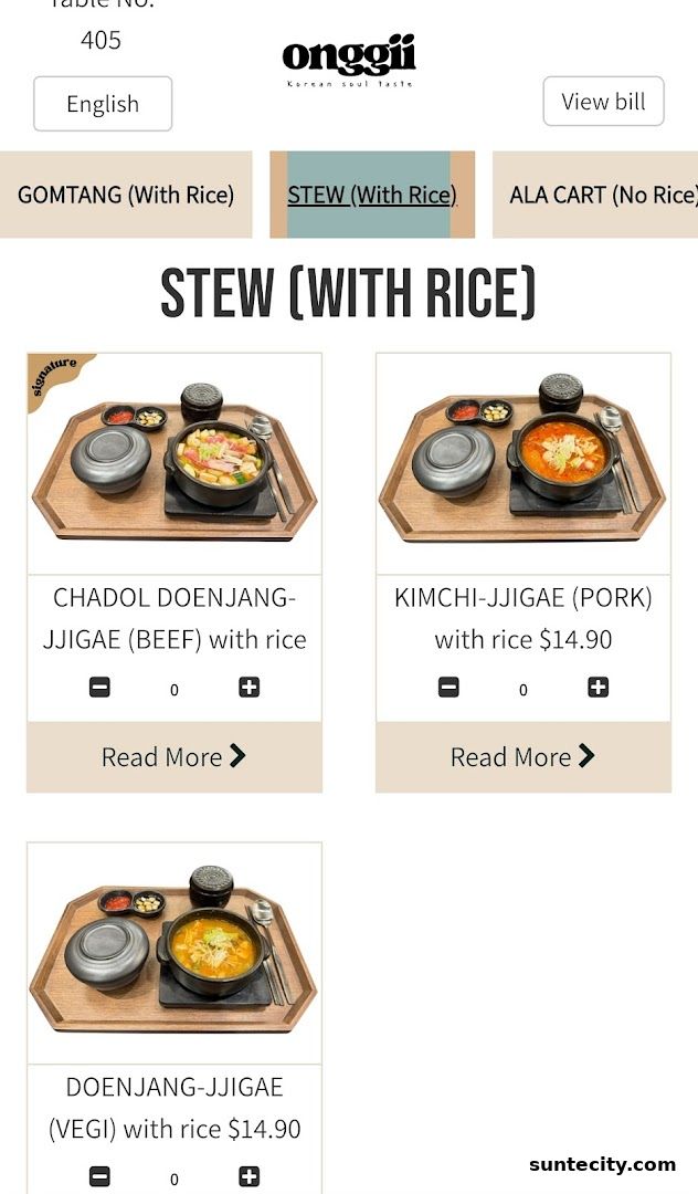 Menu page for onggii