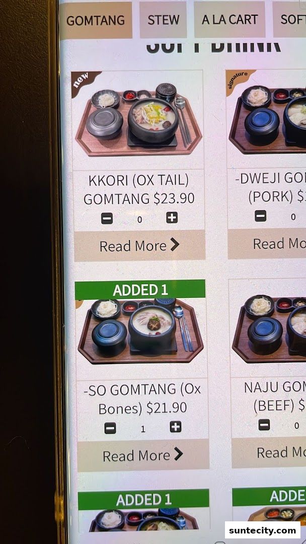 Menu page for onggii