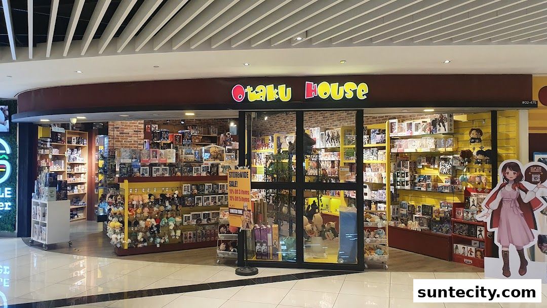 The Otaku House shop front, filled with anime figures, plushies, and merchandise.