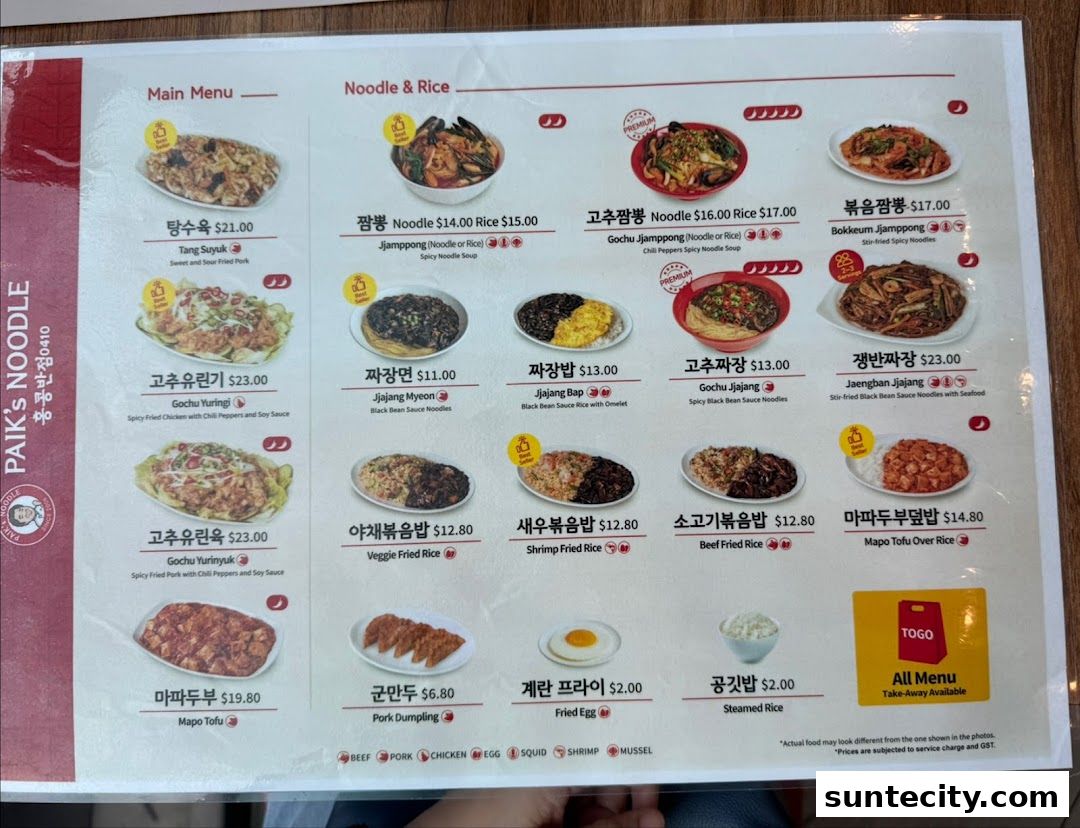 Menu page for Paiks Noodle  Suntec City