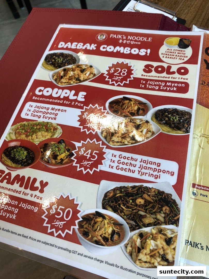 Menu page for Paiks Noodle  Suntec City