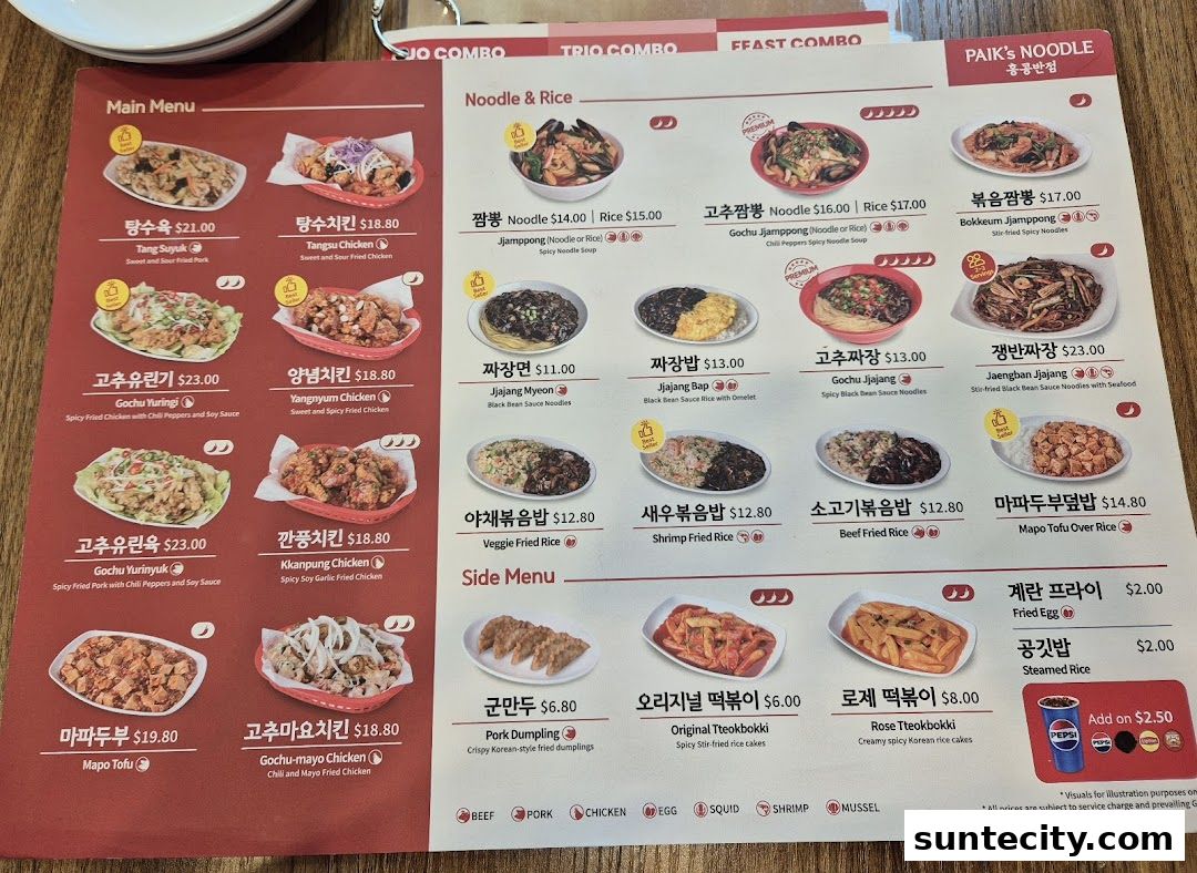 Menu page for Paiks Noodle  Suntec City