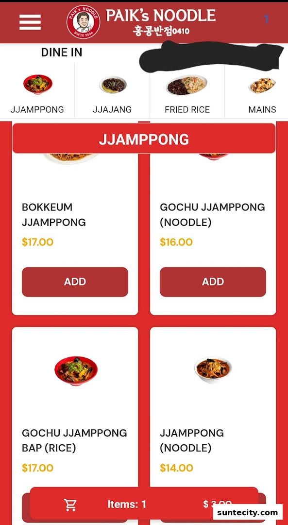 Menu page for Paiks Noodle  Suntec City
