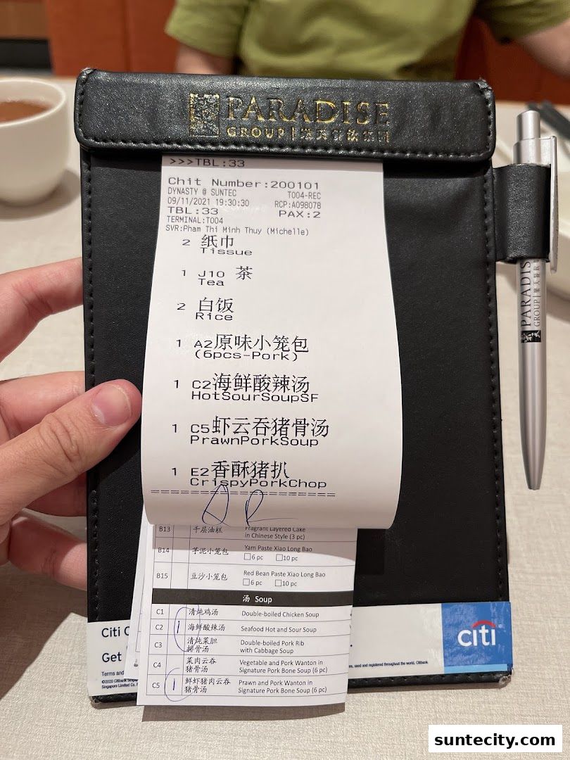 Menu page for Paradise Dynasty at Suntec City