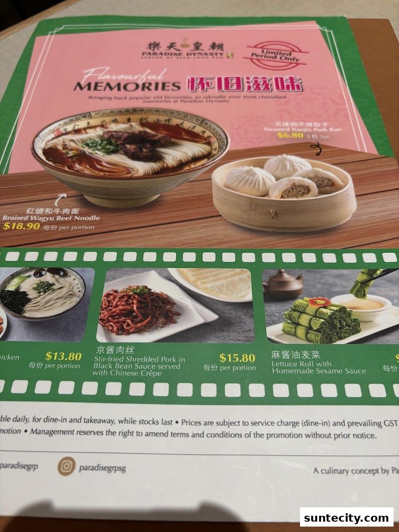Menu page for Paradise Dynasty at Suntec City