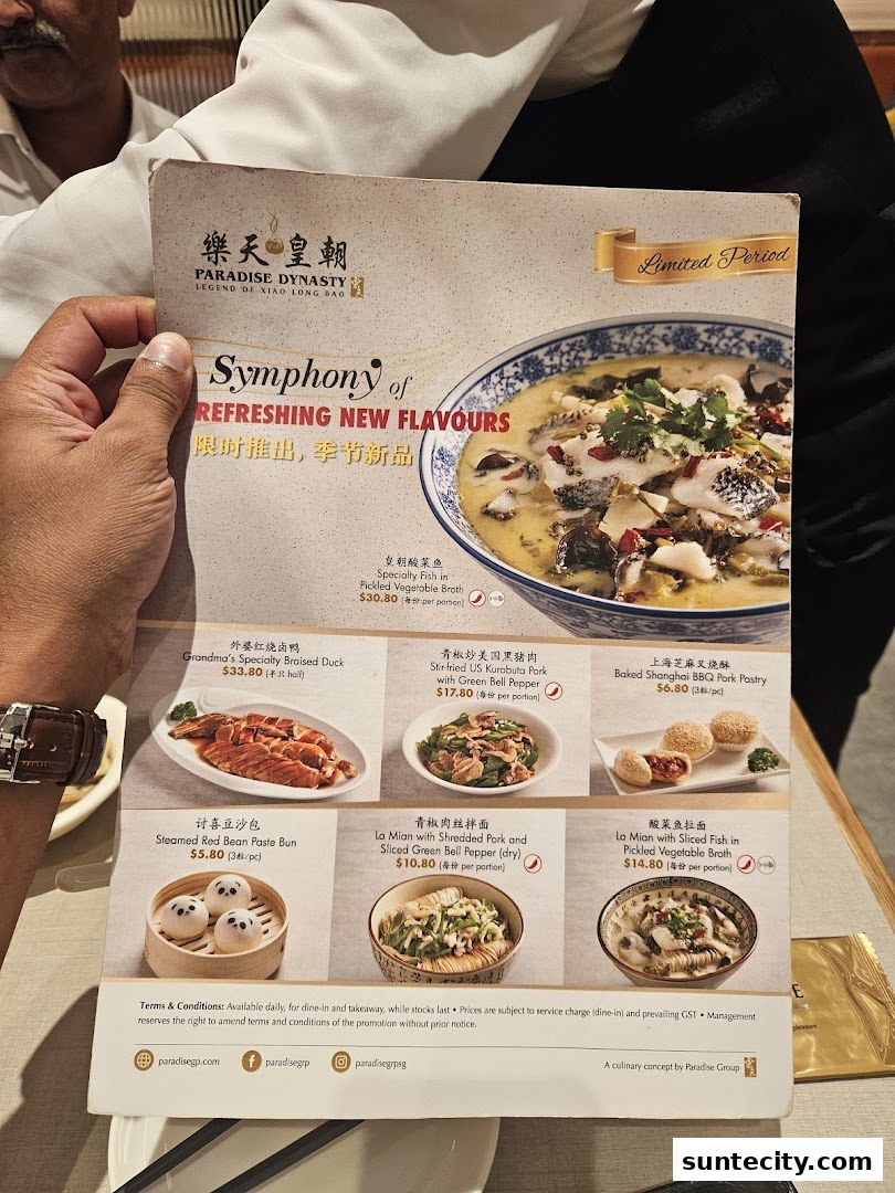 Menu page for Paradise Dynasty at Suntec City