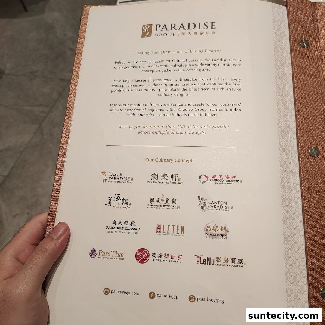 A brochure showcasing the various culinary concepts of the Paradise Group.