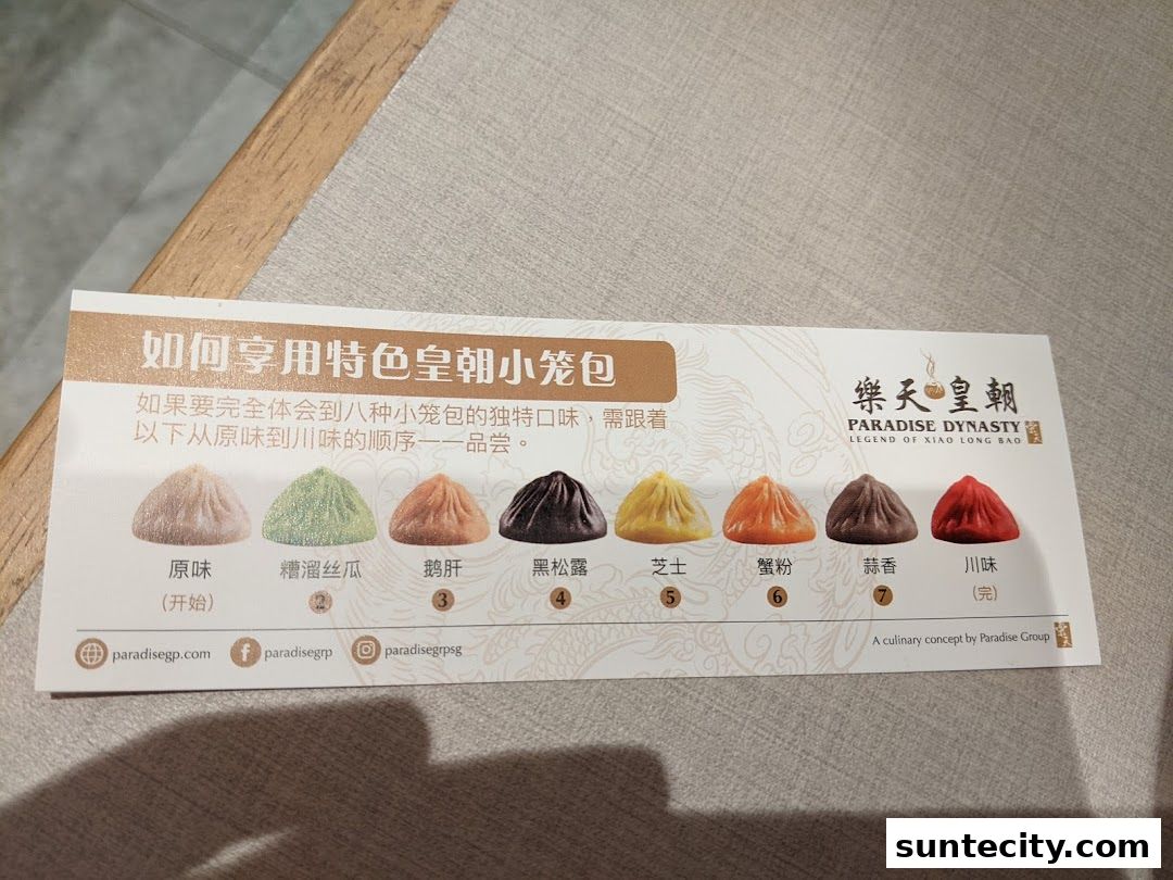 Menu page for Paradise Dynasty at Suntec City