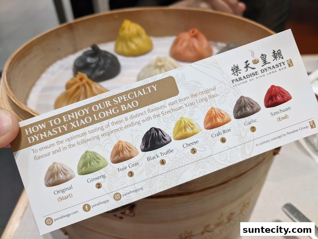 A guide on how to enjoy Dynasty Xiao Long Bao with colorful dumplings.