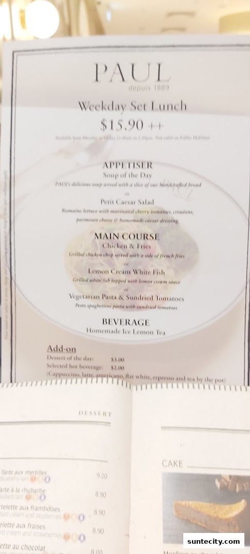 Menu page for PAUL Suntec